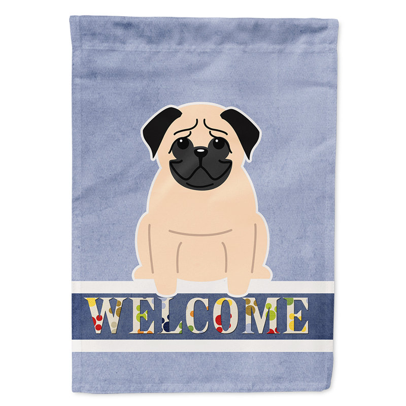 Polyester 2 côtés 40 x 28 po welcome drapeau maison, Carlin fauve assis