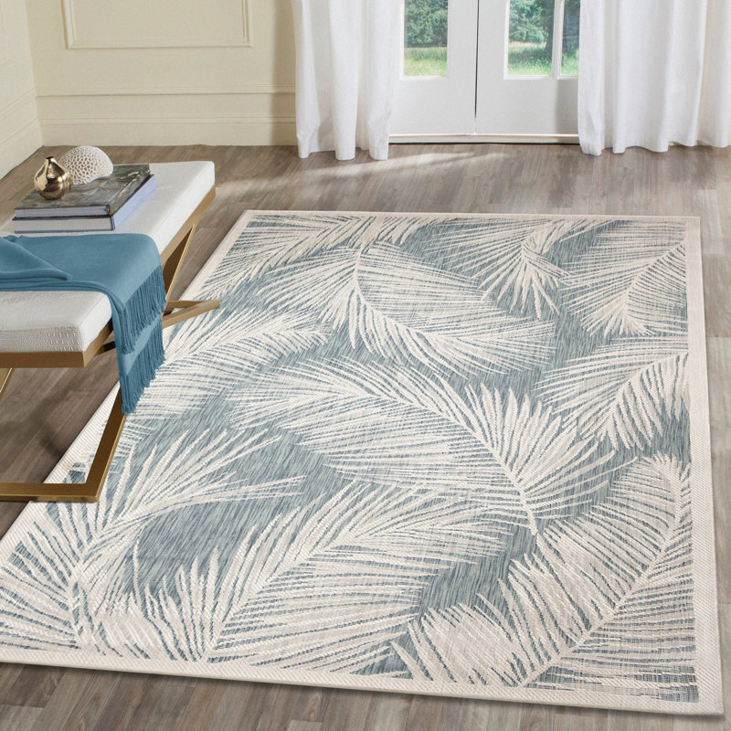 Tapis d'intérieur / extérieur à motif floral vert Mahone, Rectangle 3 pi 3 po x 4 pi 11 po