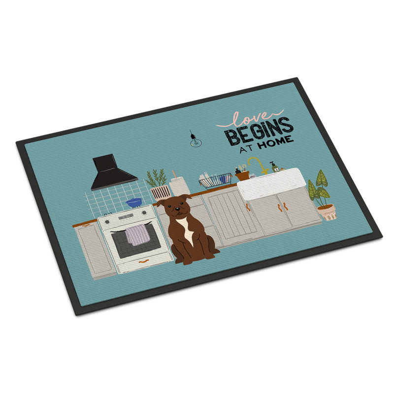 Tapis d'entrée antidérapant Guerriero, Staffordshire bull terrier chocolat, L 18 po x L 27 po