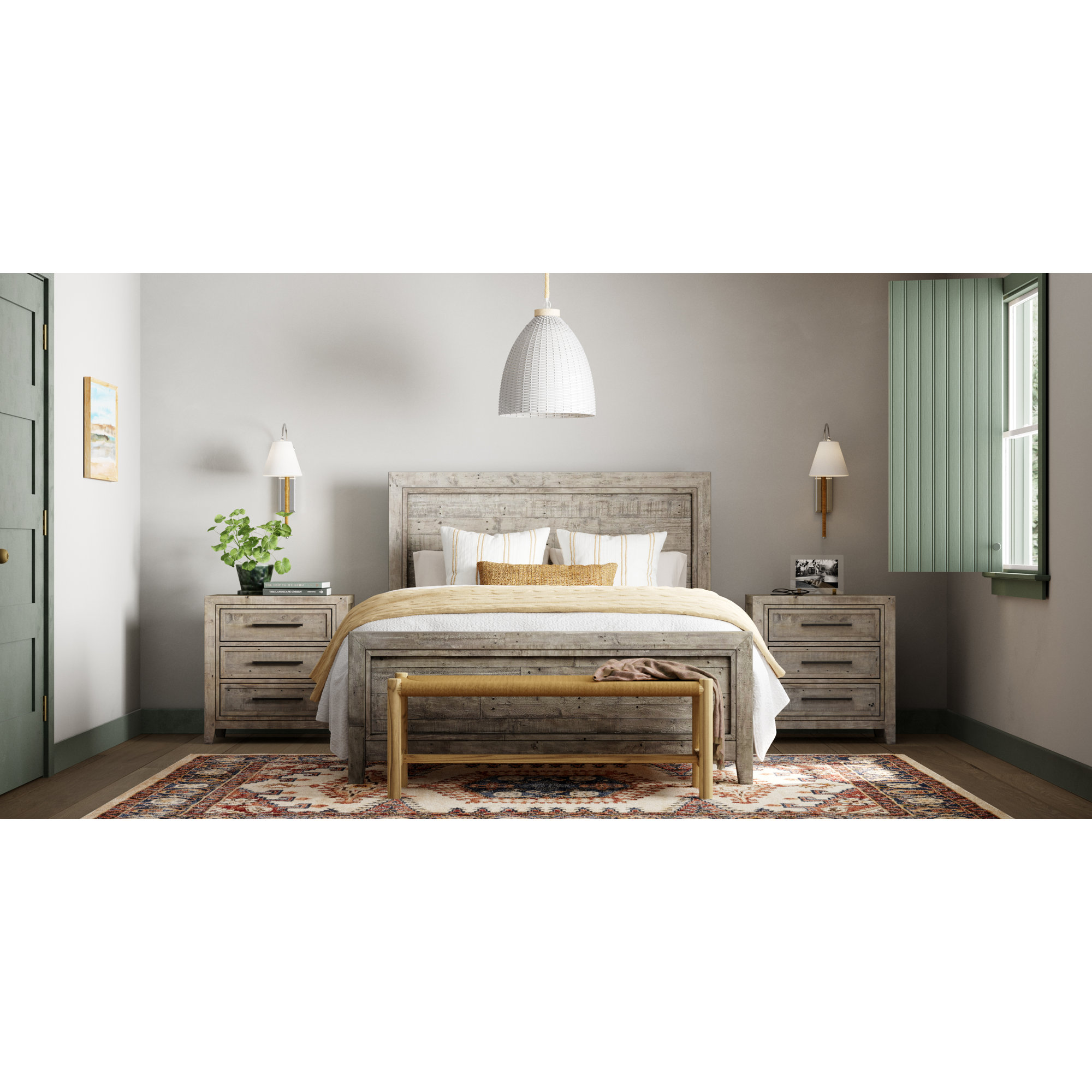 Emsley Reclaimed Pine 3-Drawer Nightstand, Distressed Gray