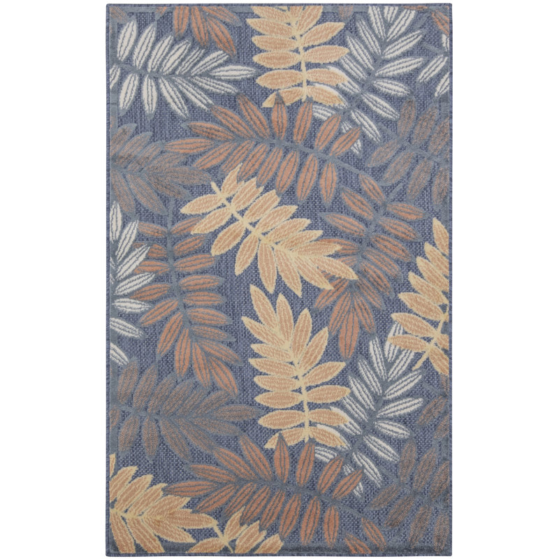 Lakesha 2'8" x 4' Blue Rose Modern Rug, Rectangle 2'8" x 4'
