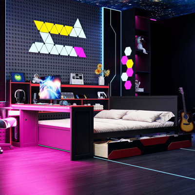 Grand lit de jour avec bureau intégré et lumières