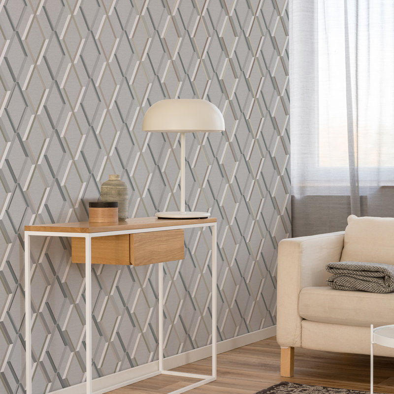 Geometric Wallpaper Roll, Gray