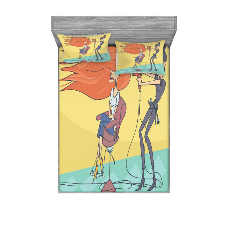Drap-housse à motif de salon de coiffure, Ensemble de draps pour lit double + un drap-housse
