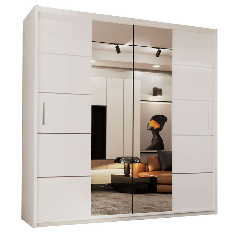Burgues 2 Door Laminate Wardrobe, 217cm H x 180cm W x 62cm D, White