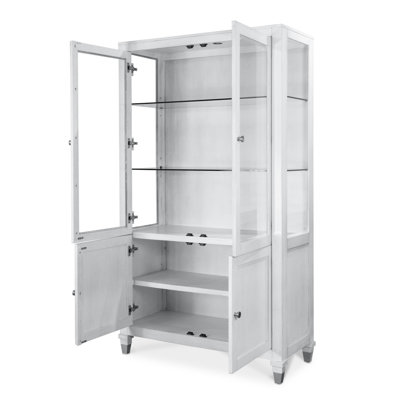 Point Breeze - Curio with Metal and Touch Lighting - Fresh White with Soft Grey Glaze Finish