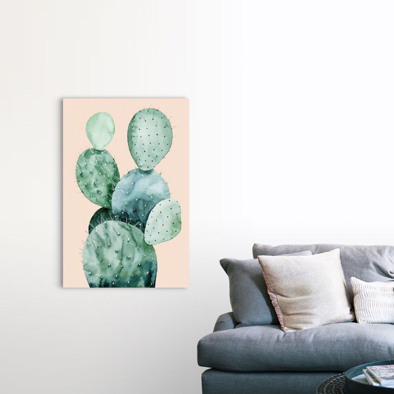 Cactus sur corail II - reproduction d'art sur toile, Toile tendue, H 48 po x l 32 po x P 1,25 po