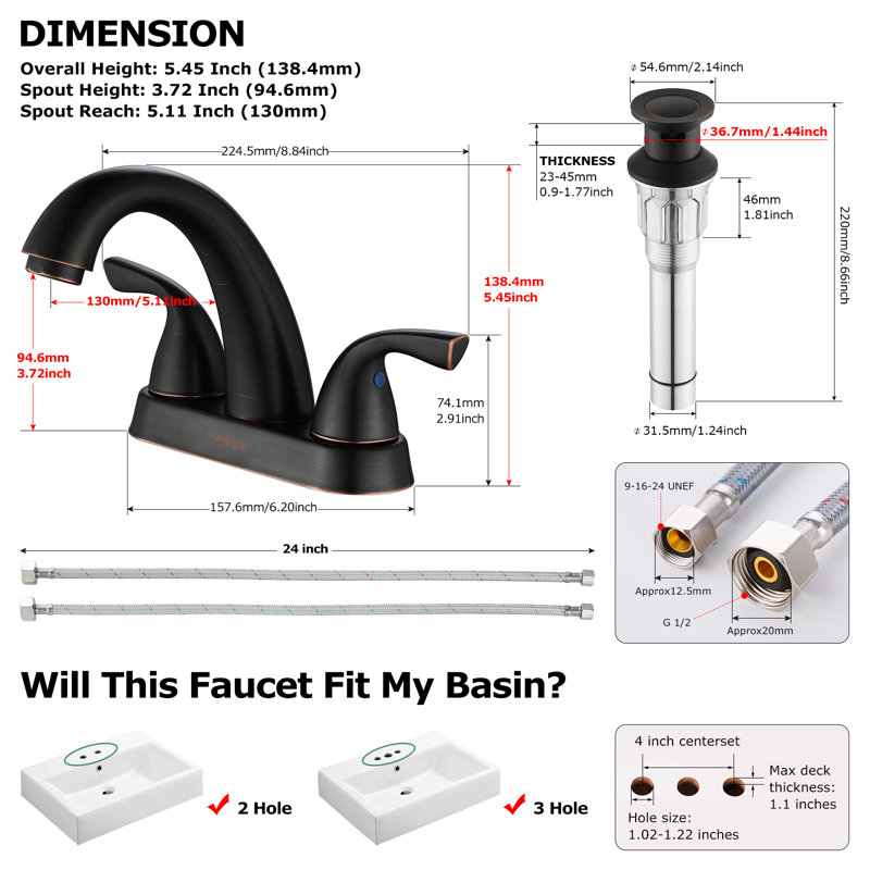Centerset 2-handle Bathroom Faucet with Drain Assembly, Oil Rubbed Bronze