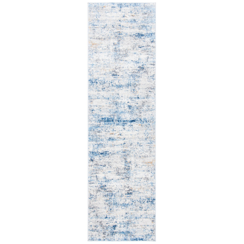 Tapis abstrait ivoire / bleu Adalee, Tapis de couloir 2 pi 3 po x 8 pi