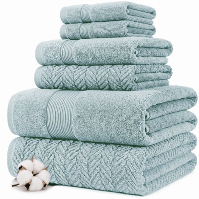 Modern Threads 6-Piece Zero Twist Jacquard Towel Set Otis – 100% Cotton, Quick Dry & Absorbent Bath, Hand & Washcloths – Textured Chevron Design