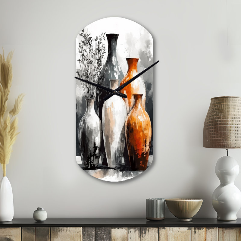 Horloge murale cylindrique exotique en terre exotique brun et gris Exavier, Petit
