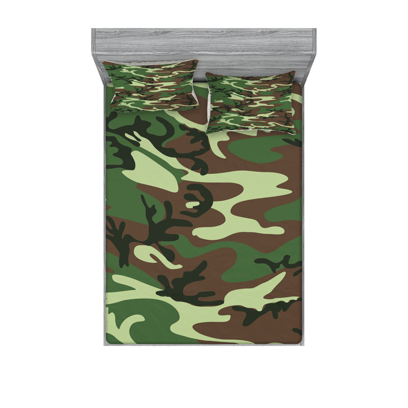 Ensemble de draps et taies décoratives à motif camouflage Ambesonne, vert brun, vert forêt