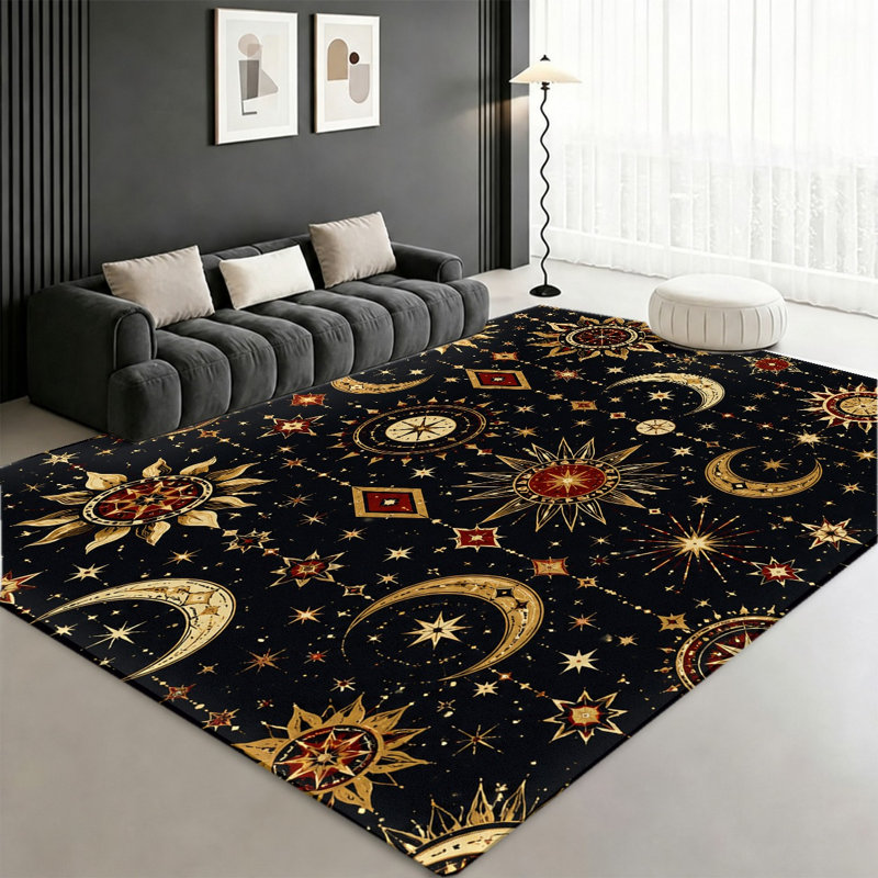 Tapis Bohemian Celestial Sun Moon Star, Rectangle 9 pi 10 po x 6 pi 7 po (300 x 200 cm)