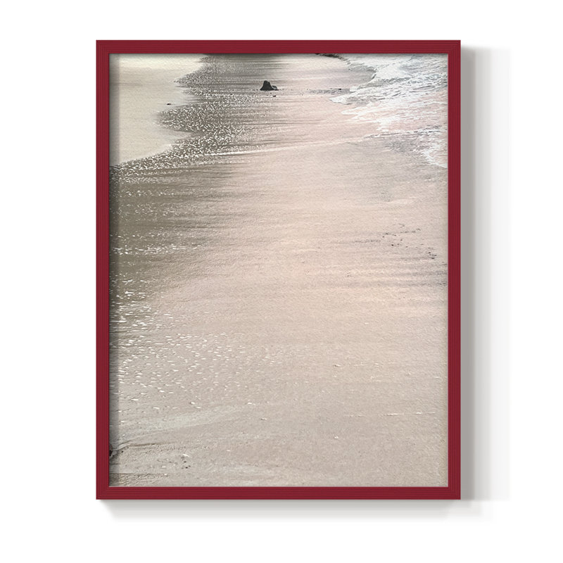Reproduction encadrée de sable doux rose - bois massif, H 15 po x l 12 po, Rouge