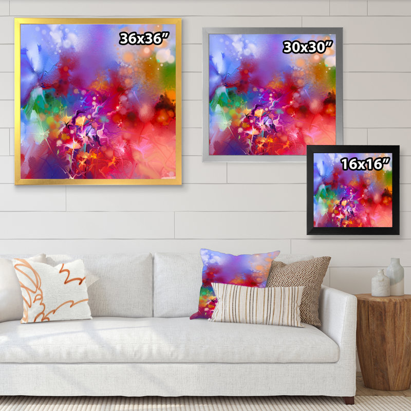 Art floral grunge mauve et rouge II - reproduction d'art sur toile, Cadre noir, H 30 po x l 30 po x P 1 po