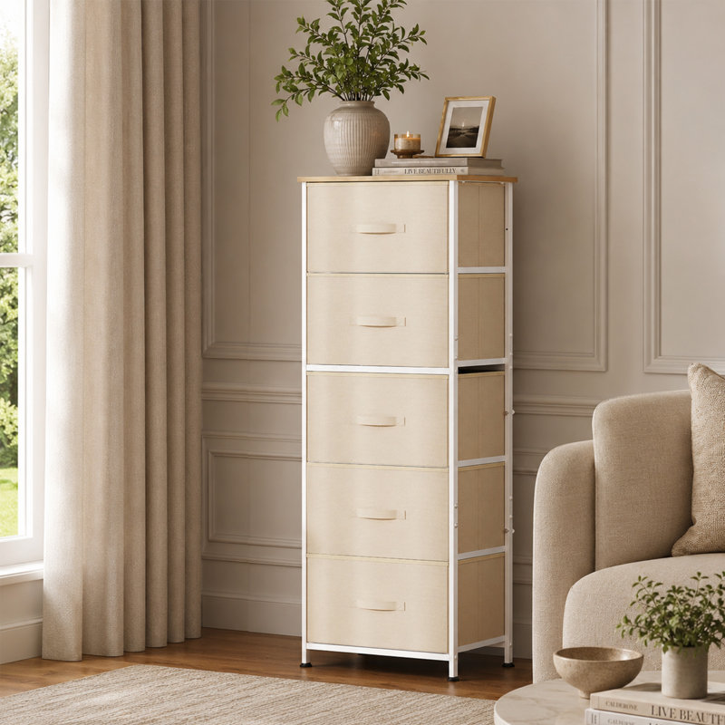 Commode verticale 5 tiroirs Ojaswi, Blanc