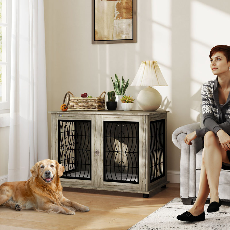 Dog Crate Furniture End Table for Dogs with Cushion, 73.5H x 100L x 60Wcm