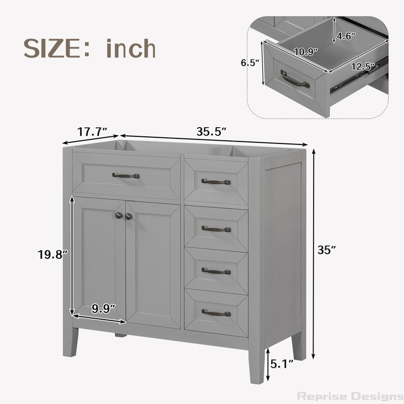 Base de meuble-lavabo simple 35,5 po seulement, Gris, Argent