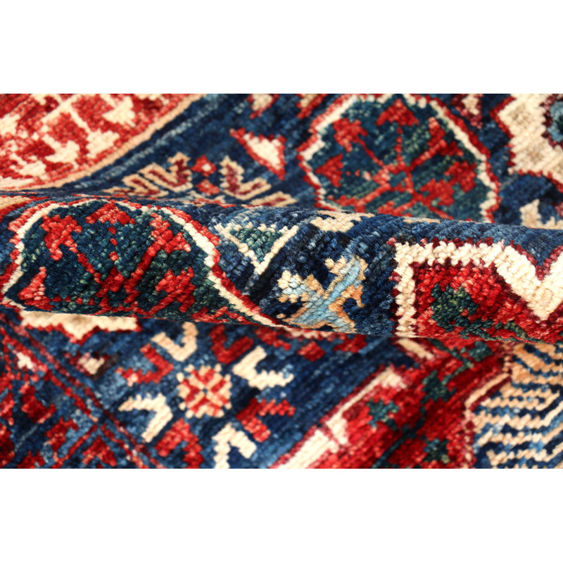 Hand-Knotted High-Quality Navy, Red, and Beige Runner