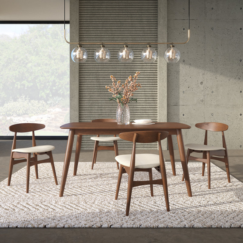 Gallman 5 Piece Dining Set, 29.33" H x 59.06" L x 35.44" W, Beige, Dark Walnut