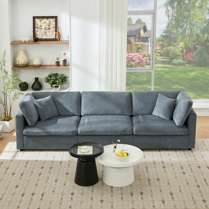 Canapé modulaire surdimensionné à 3 places de 118,5 po de largeur 118,5 po, Gris chenille
