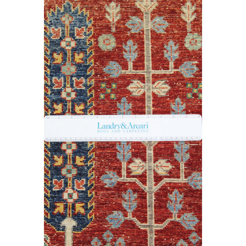 Tapis de couloir rouge en laine noué à la main de conception unique 2 pi 8 po x 9 pi 5 po New Age