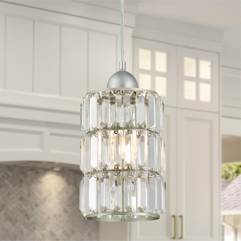 Luminaire suspendu cylindrique à 1 lumière Araceli, Nickel brossé, H 13,6 po x l 7 po x P 7 po