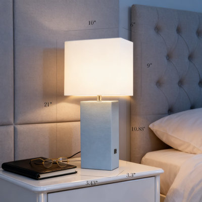 Modern Leather-Wrapped Table Lamp With USB Charging Port And Included LED Bulb For Living Room, Bedroom, Office And Entryway
