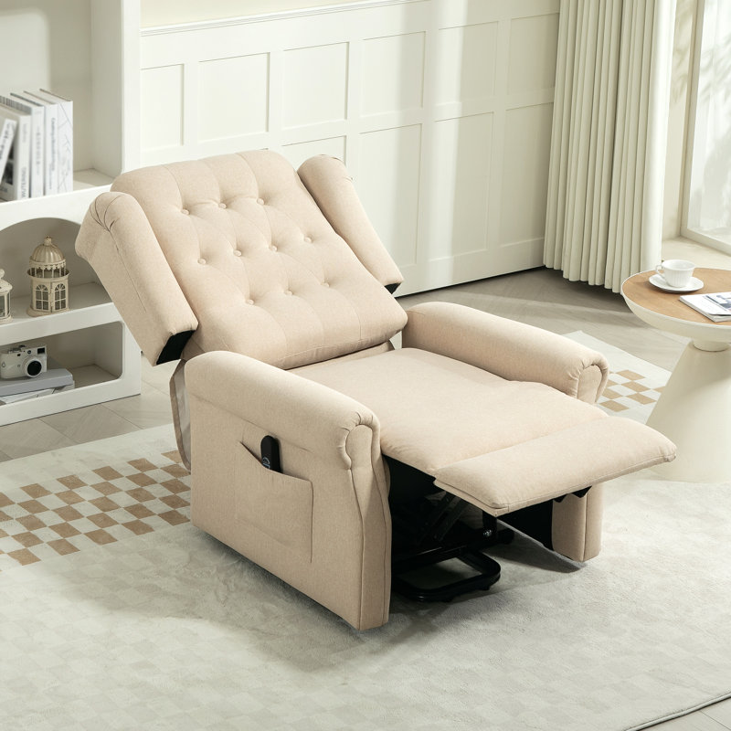 Bamir Power Lift Recliner Armchair with Wingback Button Tufted, Beige