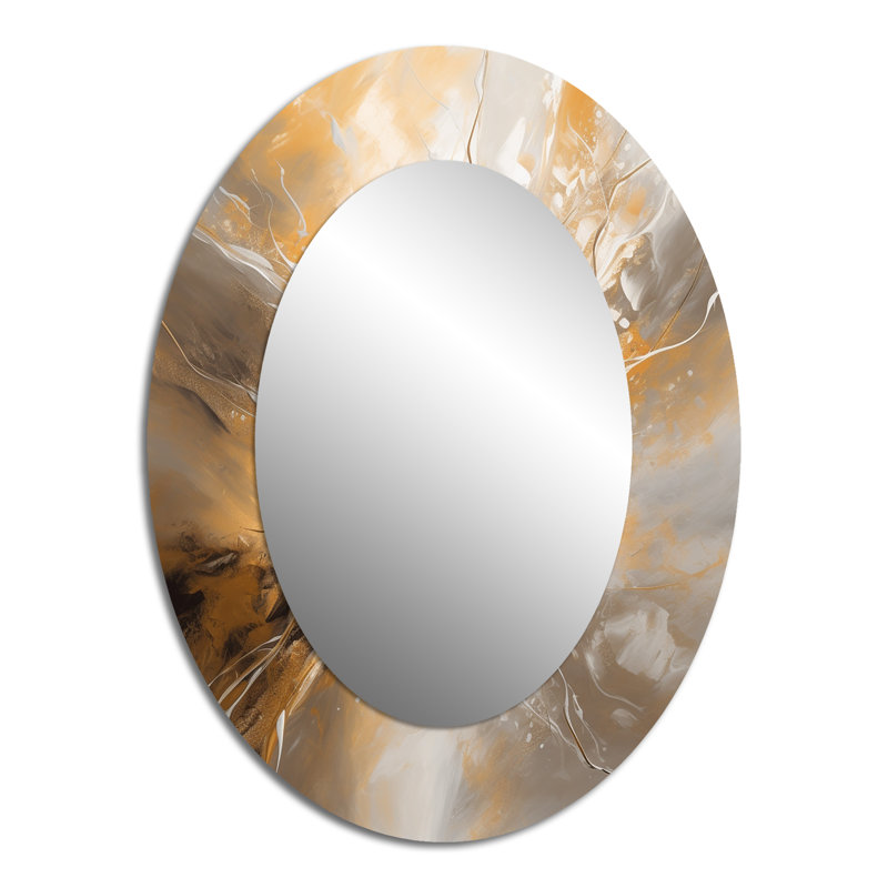 Gold And Silver Chromatic Essence II - Gold Modern Oval Wall Mirror, 40" x 30"