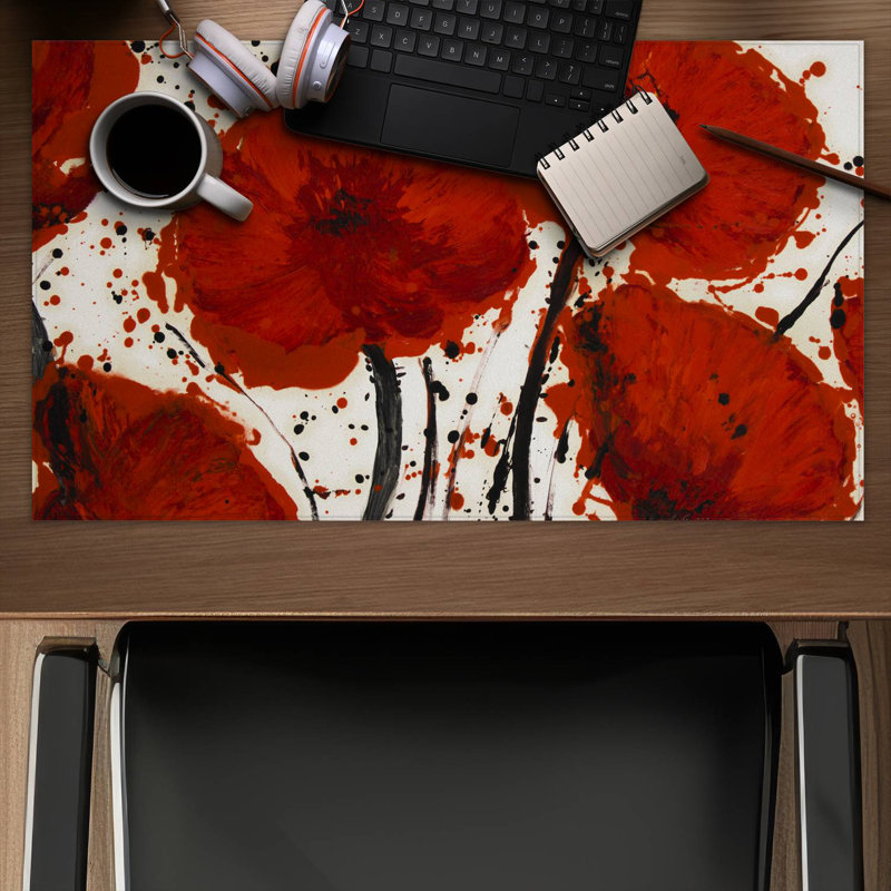 Abstract paint splash red flowers - 14.00"x24.25" Desk mat