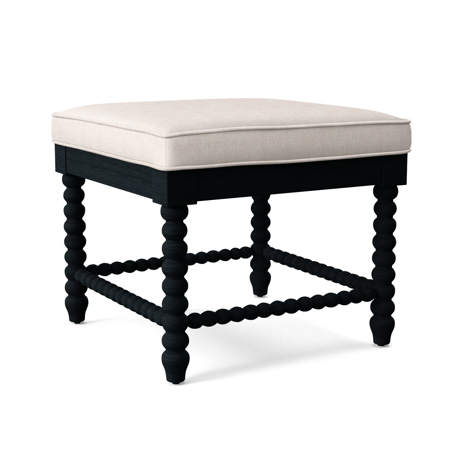 Louisa Bench, Sunbrella Beige Pinstripe; 6205-74, Black Finish