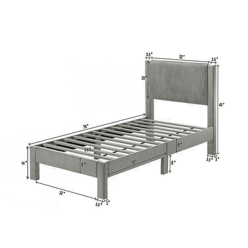 Lit plateforme simple tapissier 1pc, Gris clair