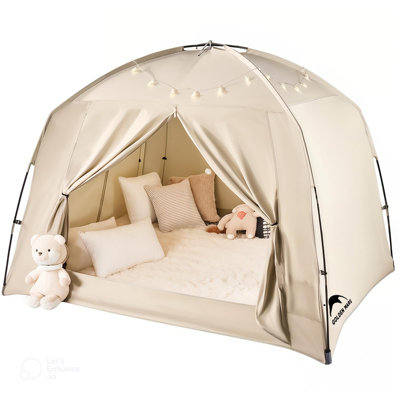 Tentes de lit pour enfants et adultes, tente de jeu portative 100% respirante et 85% occultante pour tout-petits, 3 grandes portes à baldaquin pour le plancher ou un grand lit double (kaki, lit simple)