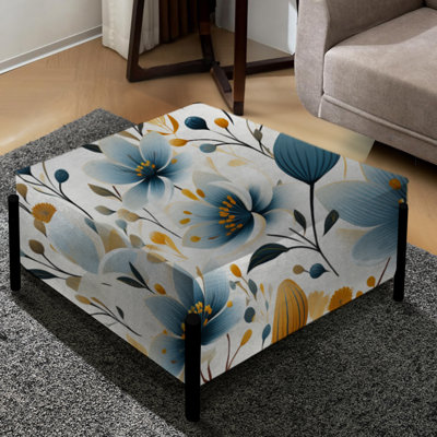 Motif floral bleu et beige Meadow - Grand repose-pieds carré floral