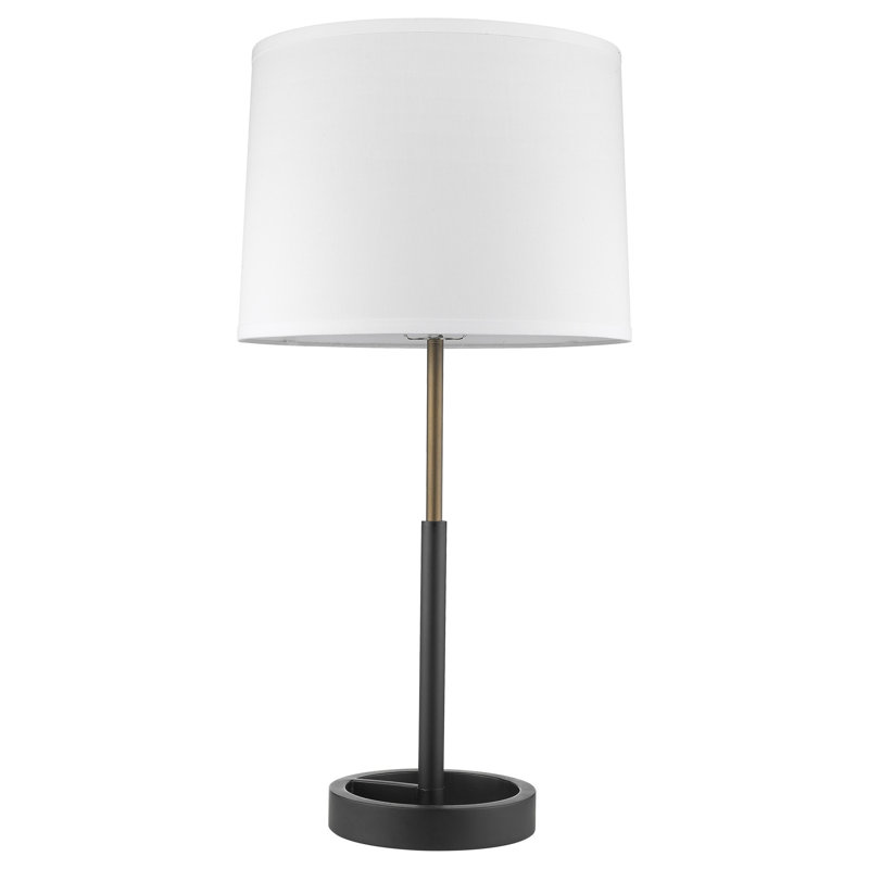 Lampe de table rotative 1 lumière noir mat et or peint à la main avec abat-jour en lin filé maison Rotunda