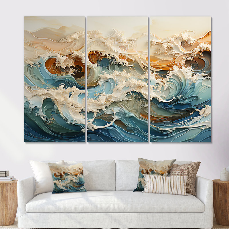 «Japon tempête», art liquide - ensemble d'art mural tempêtes, Toile tendue, H 28 po x l 36 po x P 1 po