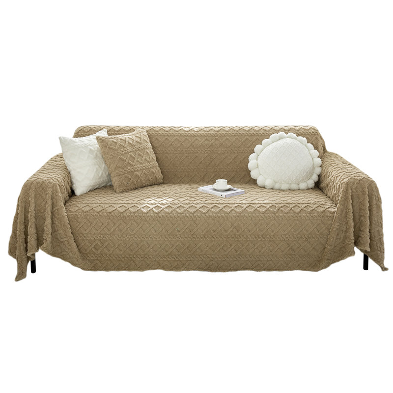 Couverture géométrique moelleuse et moelleuse pour canapé en jacquard, H 71 po x l 134 po x P 71 po, Brun