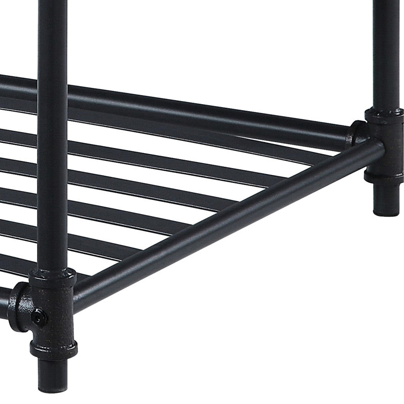 Industrial Rustic End Table With Shelf, Sandy Black And Oak Finish Rectangular In Fashion, Surface
