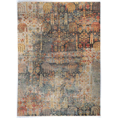 Tapis rétro délavé 9 x 12 po, tapis métallique en laine noué à la main, tapis oriental traditionnel rouille bleue, tapis indien à motifs fins de luxe