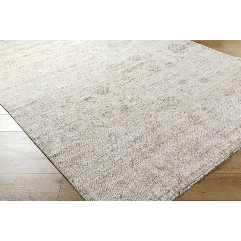 Cannes Hand Knotted Vintage Look Area Rug in Ivory, Rectangle 4' x 6'