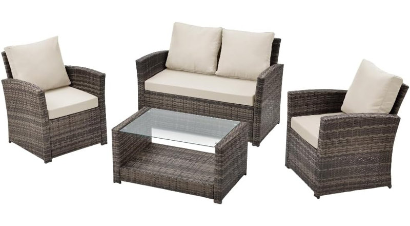 Tavis 4 - Person Garden Lounge Set with Cushions, Cream/Cedar Brown