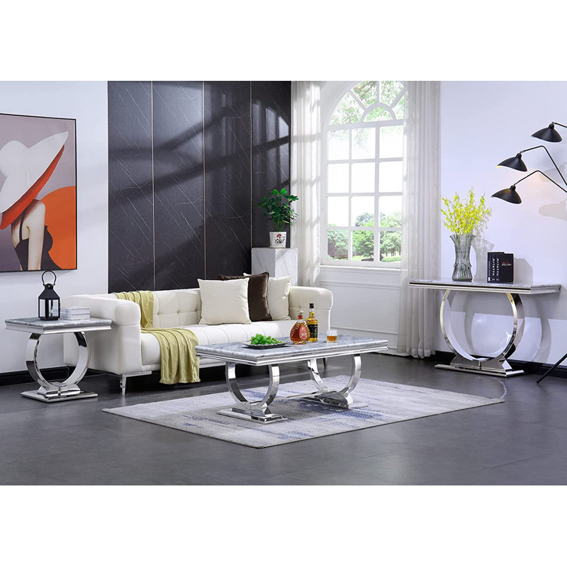 Table basse Lisandru, Blanc, Argent