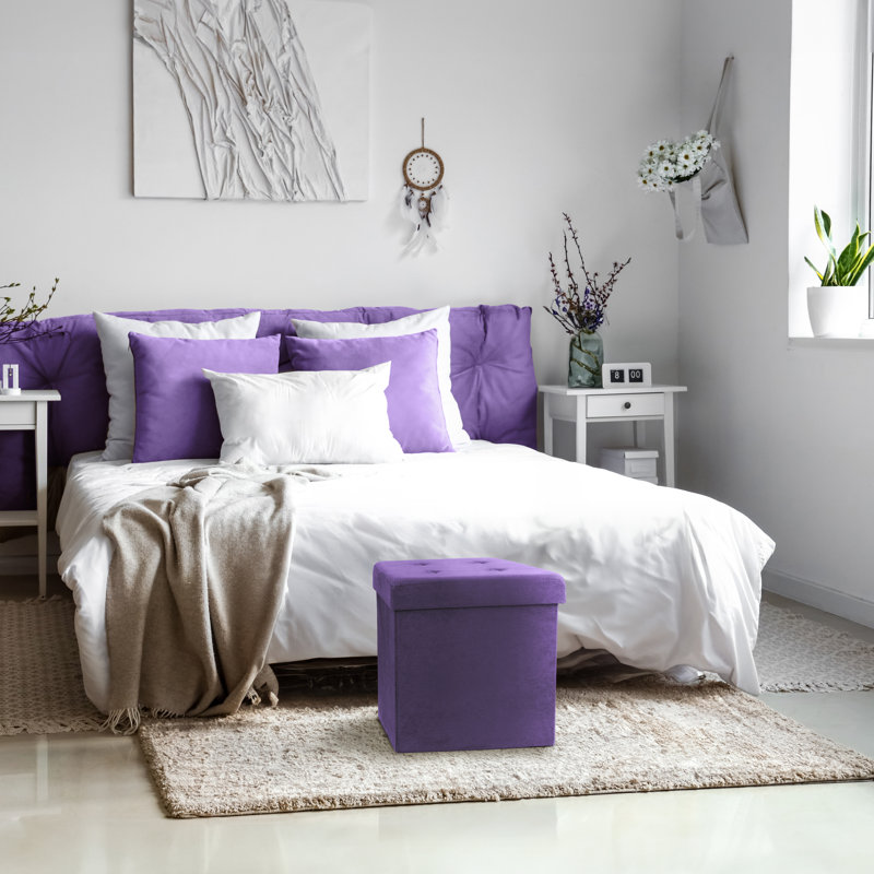 Repose-pieds rembourré Lewell, Velours mauve