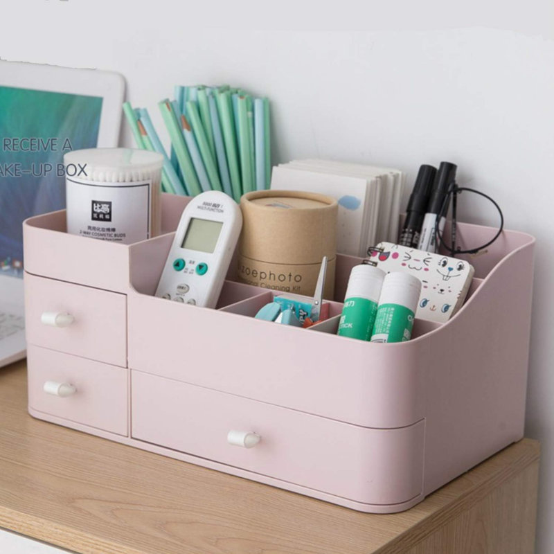 Organisateur de maquillage pour grande capacité, Rose