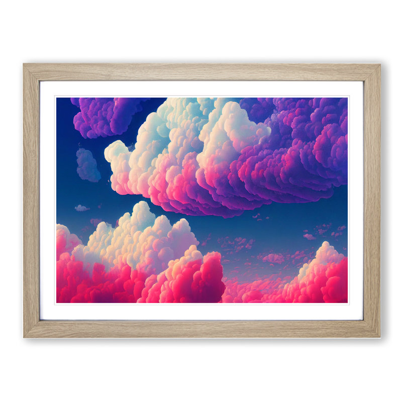 Fluffy Clouds - Single Picture Frame Print, 46cm H x 64cm W x 2cm D, Oak