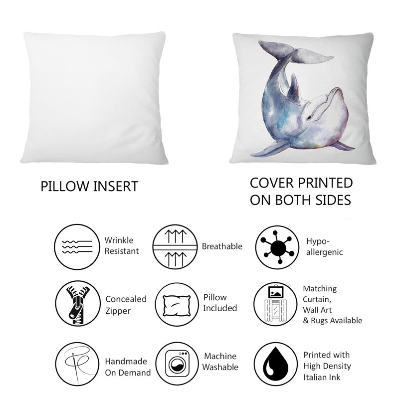 Coussin Blue Dolphin On White - imprimé nautique et côtier