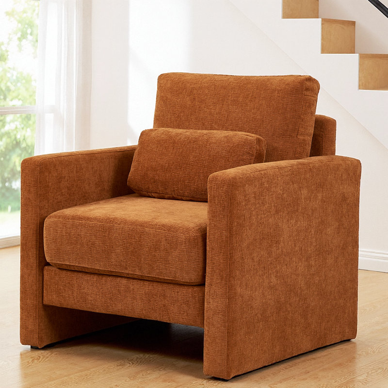 Élégant fauteuil d'appoint en chenille - Un confort élégant pour votre espace de vie, Orange