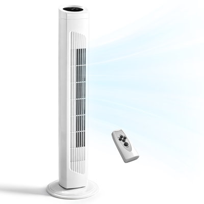 32" Tower Fan White ABS Plastic Remote Control Oscillating Timer