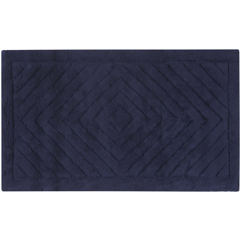 Tapis en coton touffeté à la main Arquilla Bath, Bleu marine, l 21 po x L 34 po